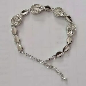 Silver Crystal Bracelet with Chain Fastener, pear shaped, bride, wedding jewellery, extender