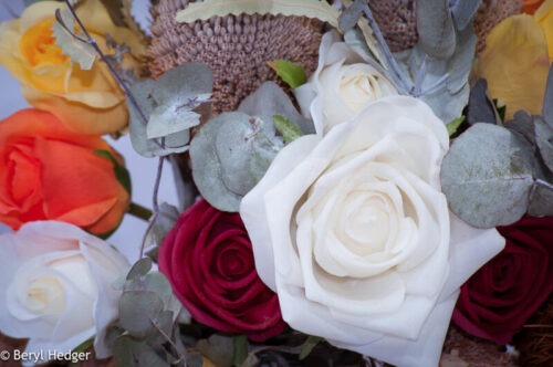 artificial wedding flowers, Eucalyptus, gumtree, banksia, roses, bush, Aussie, bottlebrush