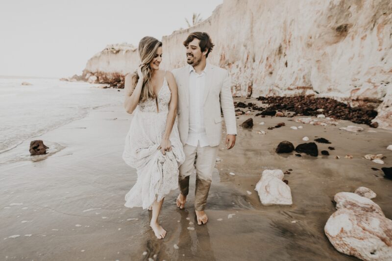 Barefoot wedding, beach wedding, couple, casual