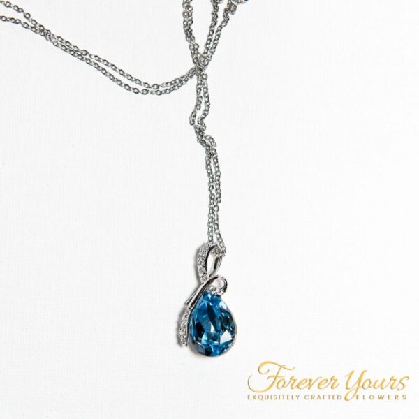 Blue Drop Pendant Necklace, Silver
