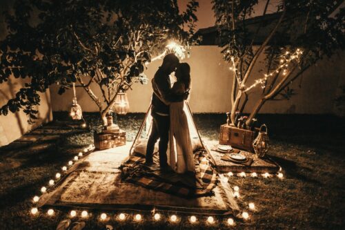 Wedding decor, backyard wedding, fairy lights