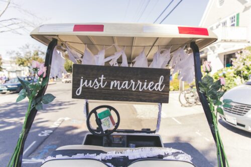 Wedding day, just married, wedding car