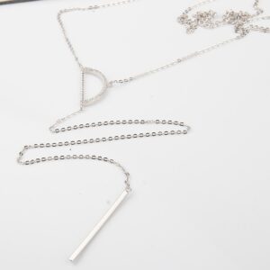 Silver Lariat Necklace, solid silver bar pendant, rhinestones, white crystals