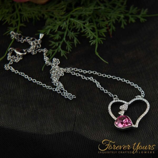 Pink Heart Pendant, silver, Austrian Crystal