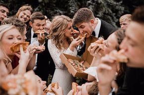 Bridal party, wedding buffet, pizza