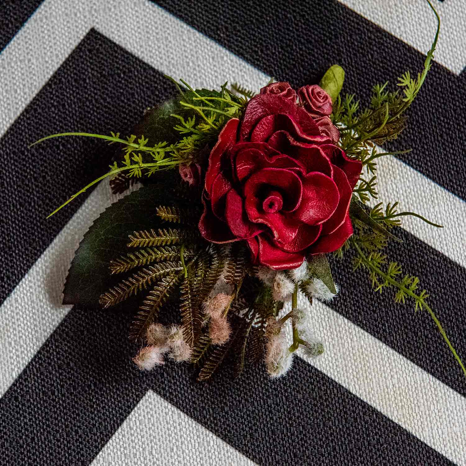 Handmade, hand painted red leather buttonhole