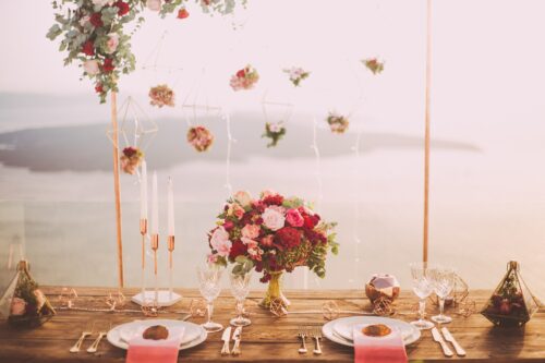 Table setting, reception decoration, rustic