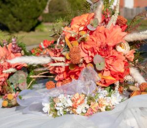 Hannah and Bryce's Mackay wedding with silk, real touch and dried artificial flowers.  Group Flowers