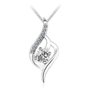 Rhodium Plated Austrian Crystal Necklace, silver, twist design, bride, gift, wedding