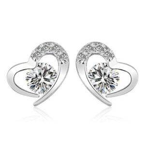 Heart Shaped Earrings, Austrian crystal, sterling silver, wedding, bride, gift